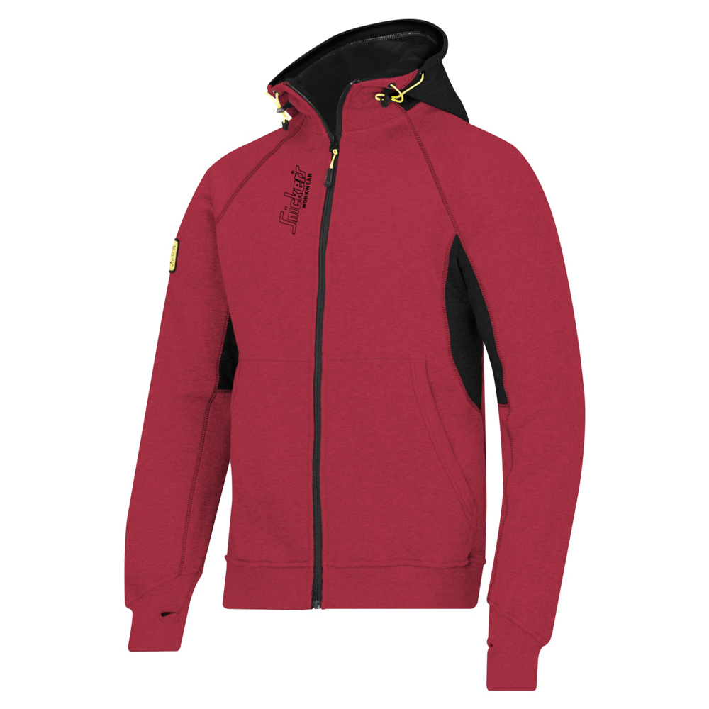 Snickers 2816 Full Zip Hooded Work Sweatshirt Logo Various Colours Chilli Red