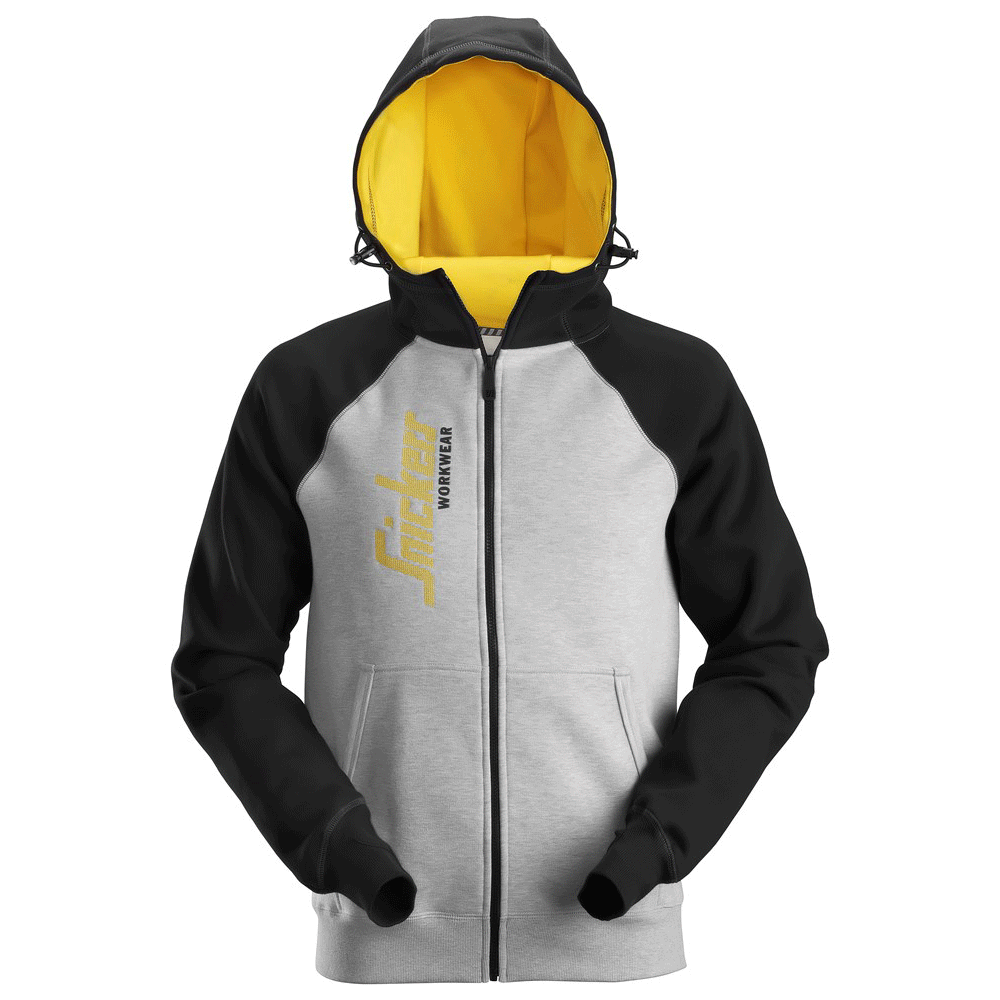 Snickers 2888 Logo Full Zip Work Hoodie Grey Melange Black