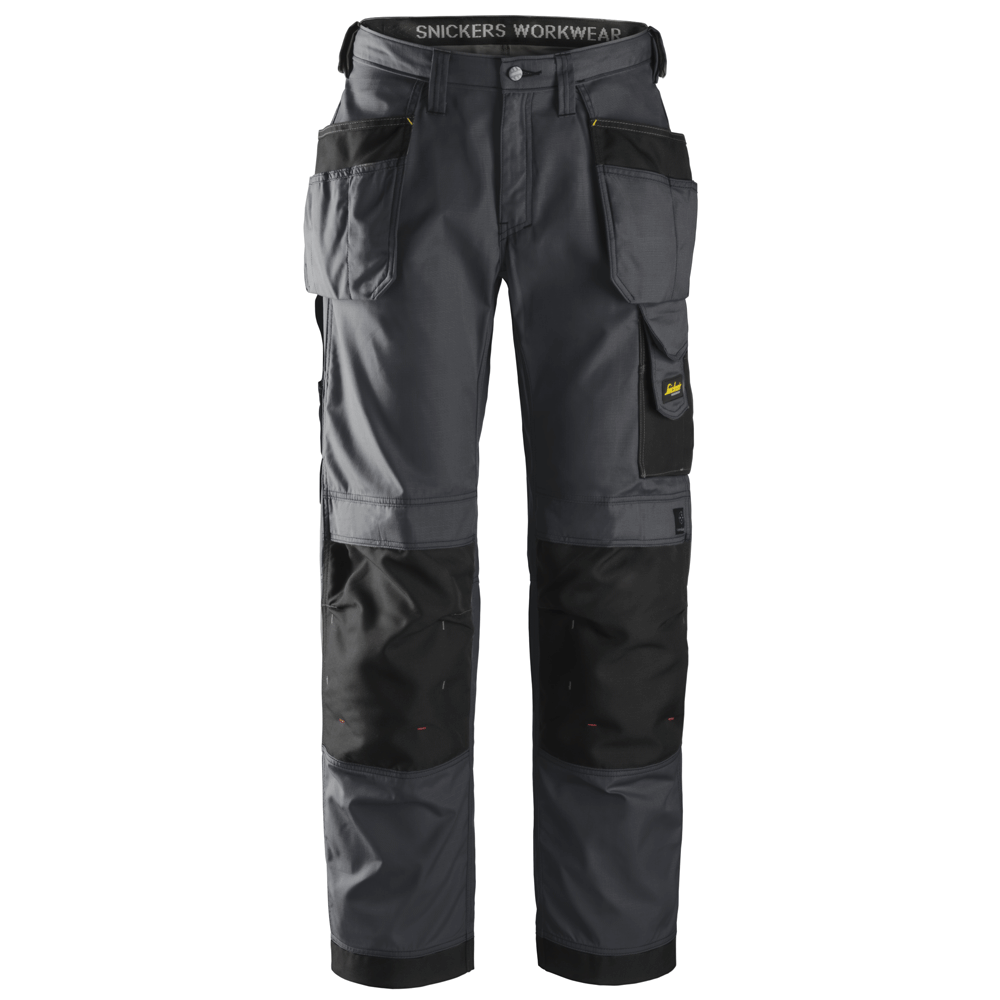 Snickers 3213 Craftsmen Holster Pocket Trousers, Rip-Stop Steel Grey/Black Waist 28"- Leg 32"- Snickers Size: 42