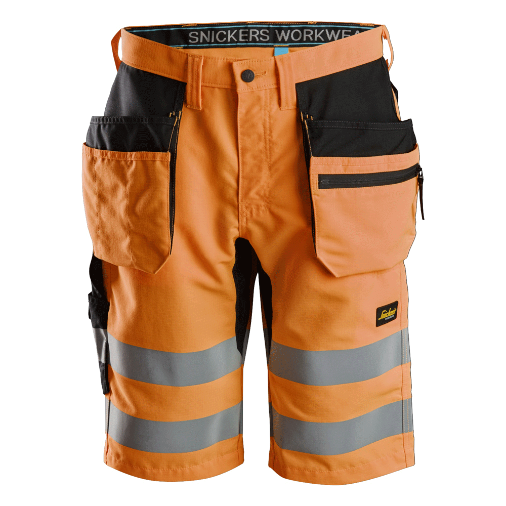 Snickers 6131 LiteWork, Hi-Vis Shorts+ Holster Pockets Class 1 Various Colours Hi-Vis Orange Black