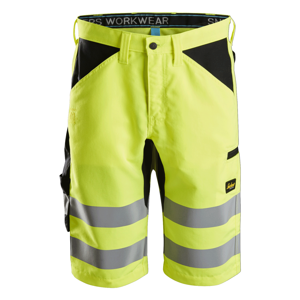 Snickers 6132 LiteWork Hi-Vis Shorts+ Class 1 Various Colours Hi-Vis Yellow Black