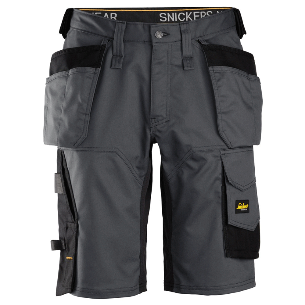 Snickers 6151 AllroundWork, Stretch Loose Fit Holster Pockets Work Shorts Steel Grey Black