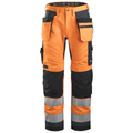 Snickers 6230 AllroundWork, Hi-Vis Trousers Holster Pockets+ CL2 Various Colours Hi-Vis Orange Steel Grey