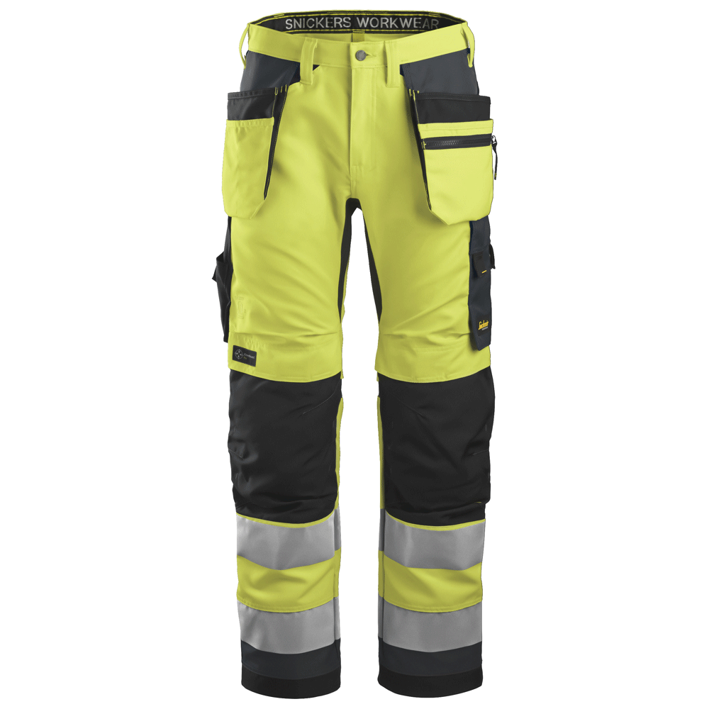 Snickers 6230 AllroundWork, Hi-Vis Trousers Holster Pockets+ CL2 Various Colours Hi-Vis Yellow Steel Grey