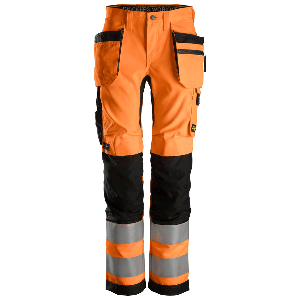 Snickers 6730 AllroundWork Womens Hi-Vis Trousers CL2 Various Colours Orange Black
