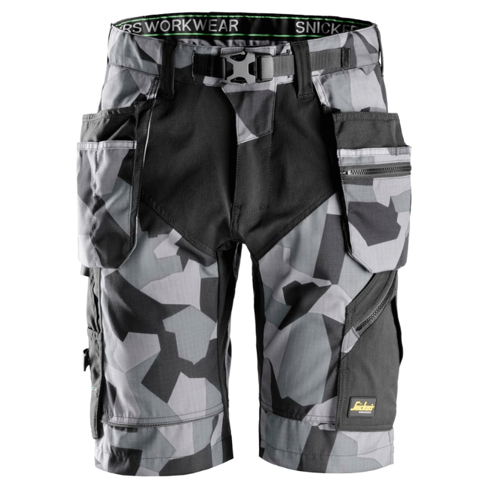 Snickers 6904 FlexiWork Holster Pocket Work Shorts Various Colours Grey Camo Black