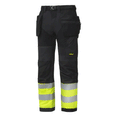 Snickers 6931 FlexiWork Hi-Vis Work Trousers Holster Pockets CL1 Various Colours Black Hi-Vis Yellow