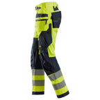 Snickers 6932 FlexiWork Hi-Vis Work Trousers Holster Pockets CL2 Yellow 36" Waist - 37" Leg - Snickers Size 252