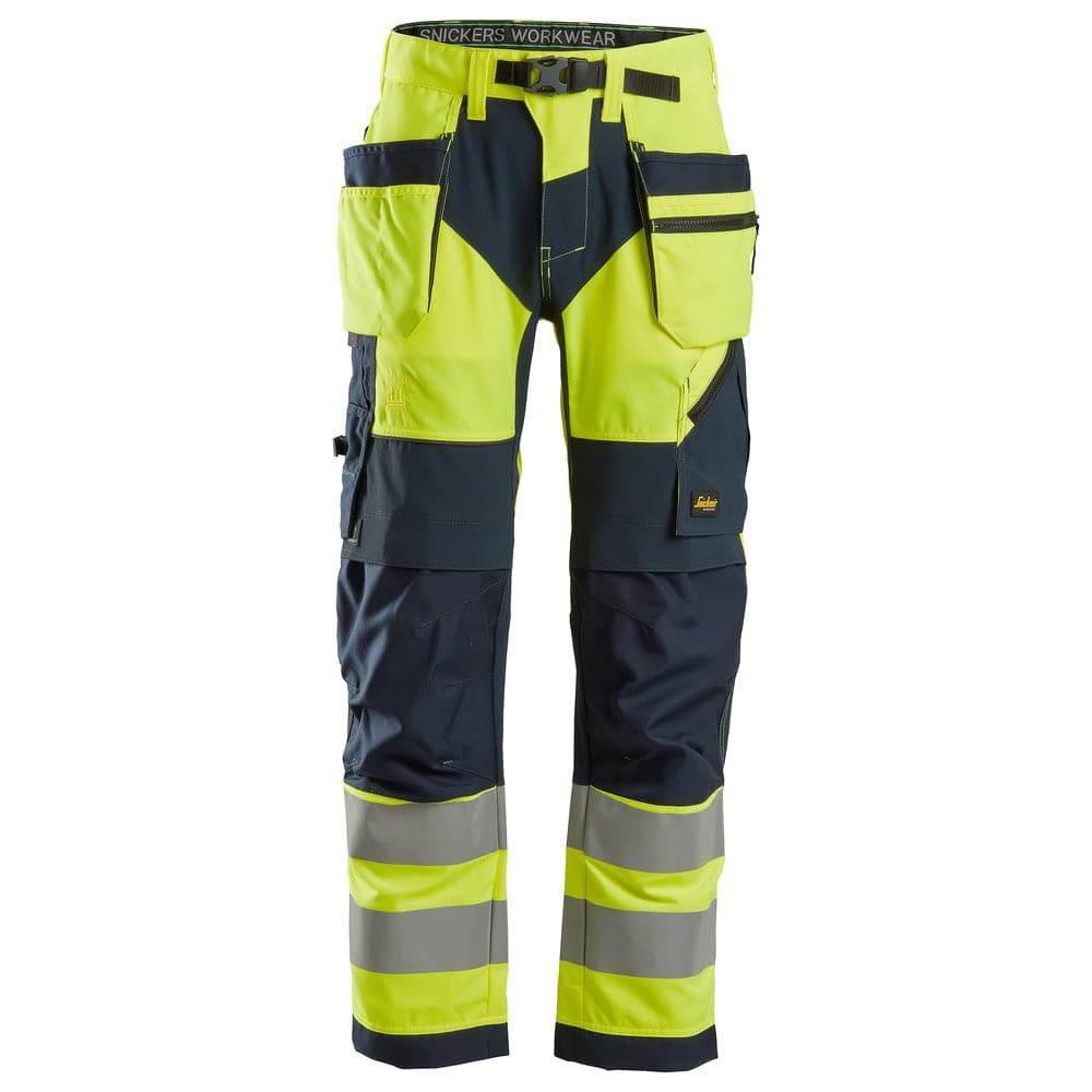 Snickers 6932 FlexiWork Hi-Vis Work Trousers Holster Pockets CL2