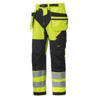 Snickers 6932 FlexiWork Hi-Vis Work Trousers Holster Pockets CL2 Hi-Vis Yellow Black