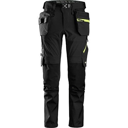 Snickers 6940 FlexiWork, Stretch Work Knee Pad Holster Pocket Trousers Various Colours Black Neon Yellow