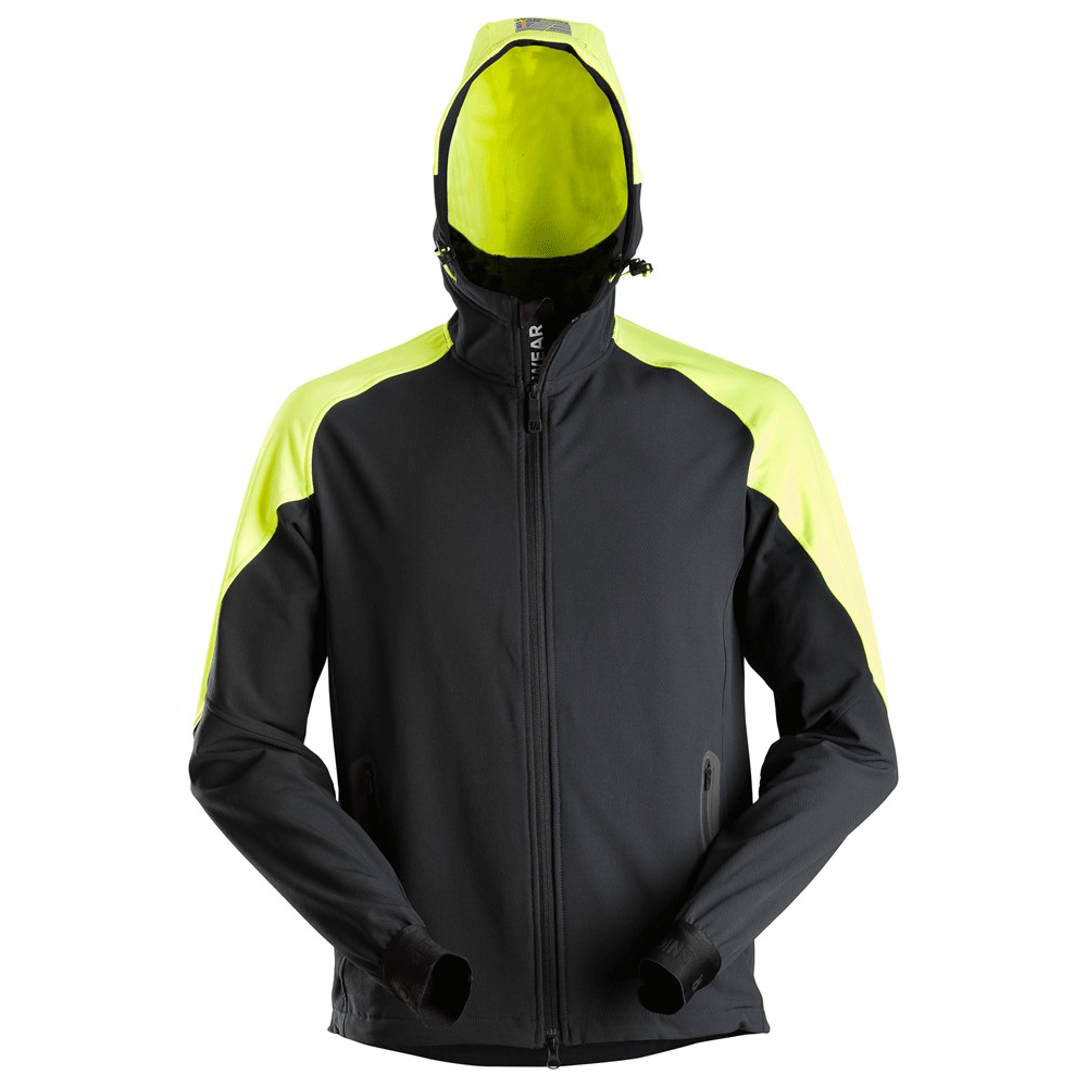 Snickers 8025 FlexiWork, Neon Full Zip Hoodie Black Neon Yellow