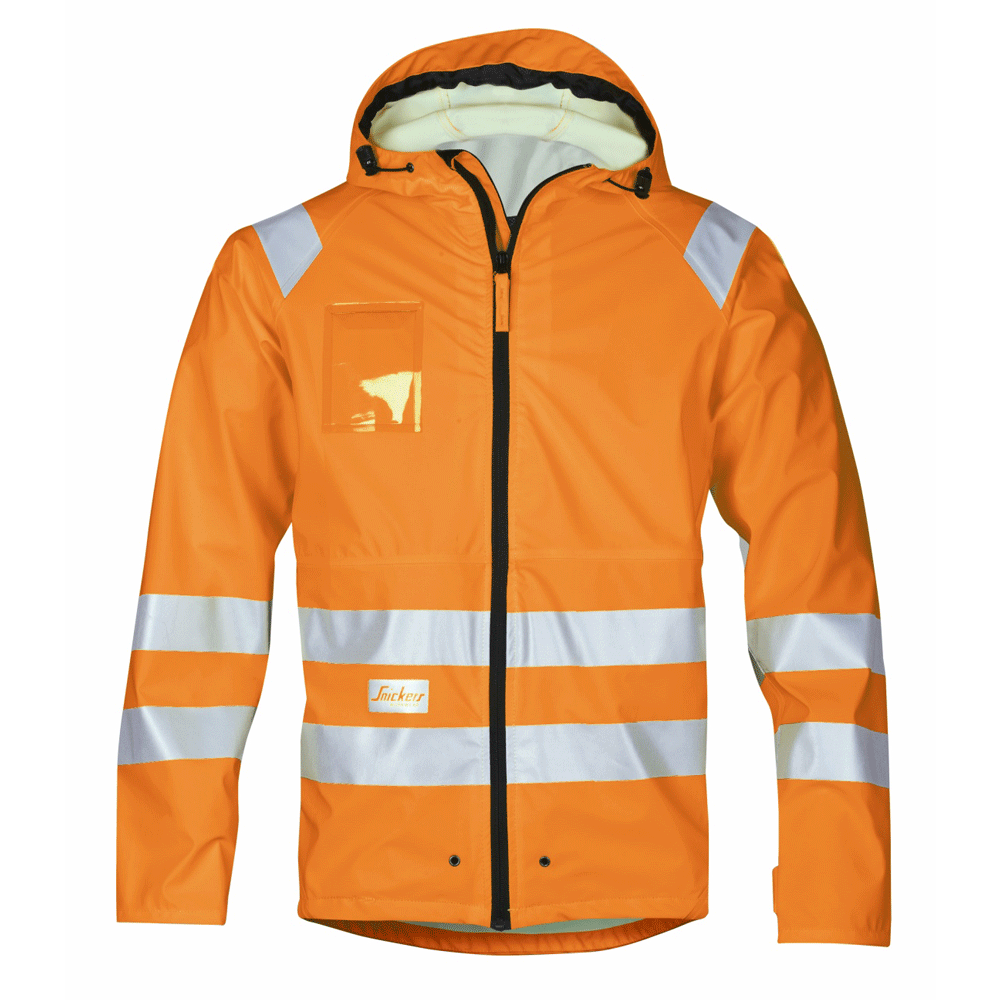Snickers 8233 Hi-Vis PU Rain Jacket, Class 3 Various Colours Hi-VisOrange
