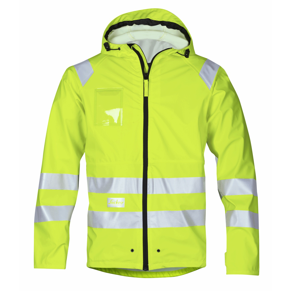 Snickers 8233 Hi-Vis PU Rain Jacket, Class 3 Various Colours Hi-VisYellow