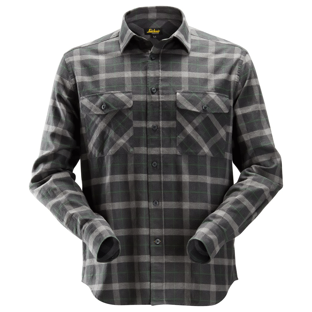 Snickers 8516 AllroundWork Flannel Checked Long Sleeve Shirt Various Colours Anthracite Melange Light Grey Melange