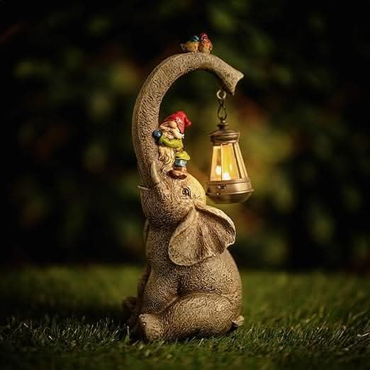 Solar Elephant Gnome Garden Ornament LED Lantern Light