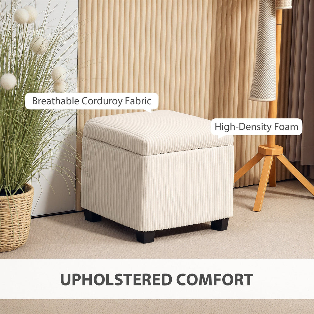 Storage Ottoman Bench, Corduroy Footstool with Removable Lid and Legs, Beige