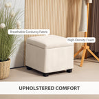 Storage Ottoman Bench, Corduroy Footstool with Removable Lid and Legs, Beige