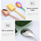 2 PCS Stainless Steel Spoon Creative Coffee Spoon Bar Ice Spoon Gold Plated Long Stirring Spoon, Round Spoon Gold