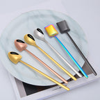 2 PCS Stainless Steel Spoon Creative Coffee Spoon Bar Ice Spoon Gold Plated Long Stirring Spoon, Round Spoon Gold