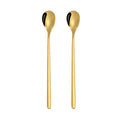 2 PCS Stainless Steel Spoon Creative Coffee Spoon Bar Ice Spoon Gold Plated Long Stirring Spoon, Round Spoon Gold