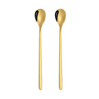 2 PCS Stainless Steel Spoon Creative Coffee Spoon Bar Ice Spoon Gold Plated Long Stirring Spoon, Round Spoon Gold