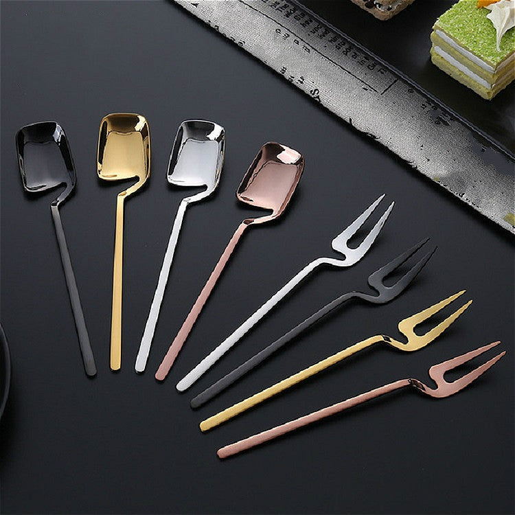 Stainless Steel V-shaped Wall Hanging Design Simple Coffee Spoon Fork Creative Long Handle Stirring Tableware, Spoon Black, Fork Black, Spoon Gold, Fork Gold, Spoon Rose Gold, Fork Rose Gold – Durable Build, Easy to Use