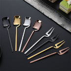 Stainless Steel V-shaped Wall Hanging Design Simple Coffee Spoon Fork Creative Long Handle Stirring Tableware, Spoon Black, Fork Black, Spoon Gold, Fork Gold, Spoon Rose Gold, Fork Rose Gold – Durable Build, Easy to Use