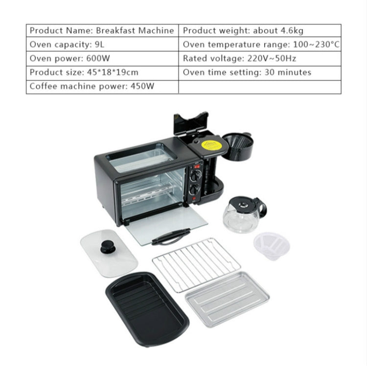 3 in 1 Electric Breakfast Machine Multifunction Coffee Maker + Frying Pan + Mini Oven Household Bread Pizza Oven, 3 in 1 Multifunction Coffee Maker