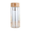 Glass Water Tea Bottles with Infuser Bamboo Lid Double Wall Brief Portable Outdoor Bottle, 350ML, 450ML 350ML