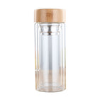 Glass Water Tea Bottles with Infuser Bamboo Lid Double Wall Brief Portable Outdoor Bottle, 350ML, 450ML 350ML