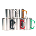 Stainless Steel Double Walled Water Mugs Coffee Cup with Carabiner Handle, Random Color Delivery, Coffee Cup with Carabiner – Durable Build, Easy to Use Coffee Cup with Carabiner