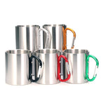 Stainless Steel Double Walled Water Mugs Coffee Cup with Carabiner Handle, Random Color Delivery, Coffee Cup with Carabiner – Durable Build, Easy to Use Coffee Cup with Carabiner