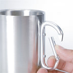 Stainless Steel Double Walled Water Mugs Coffee Cup with Carabiner Handle, Random Color Delivery, Coffee Cup with Carabiner – Durable Build, Easy to Use
