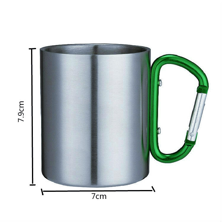 Stainless Steel Double Walled Water Mugs Coffee Cup with Carabiner Handle, Random Color Delivery, Coffee Cup with Carabiner – Durable Build, Easy to Use