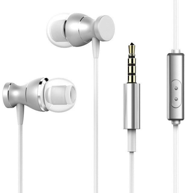 Sport Headphone 3.5mm Jack Earphone Sweatproof Stereo Strong Bass Music Magnets Headset with Mic for iPhone Samsung – Waterproof Silver