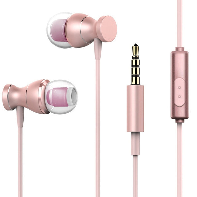 Sport Headphone 3.5mm Jack Earphone Sweatproof Stereo Strong Bass Music Magnets Headset with Mic for iPhone Samsung – Waterproof Rose Gold