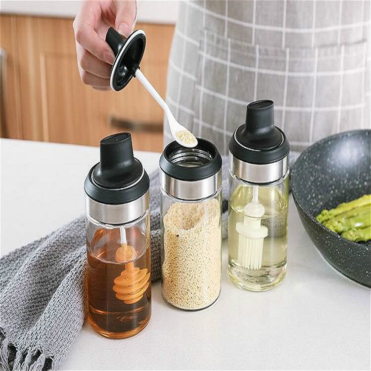 Kitchenware Seasoning Jar Spoon Cover Integrated Sealing Moisture-proof Cruet, White – Durable Build, Easy to Use