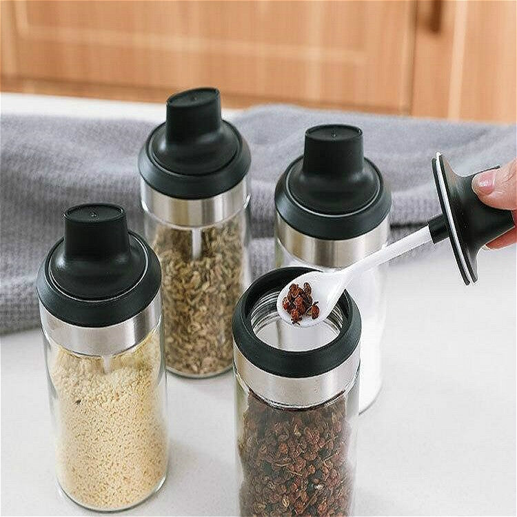 Kitchenware Seasoning Jar Spoon Cover Integrated Sealing Moisture-proof Cruet, White – Durable Build, Easy to Use