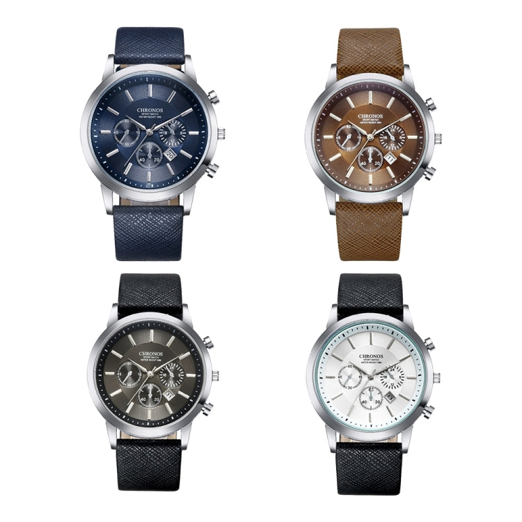 CHRONOS CH0401 Three-eye Six-needle Leather Belt Sports Watch for Men