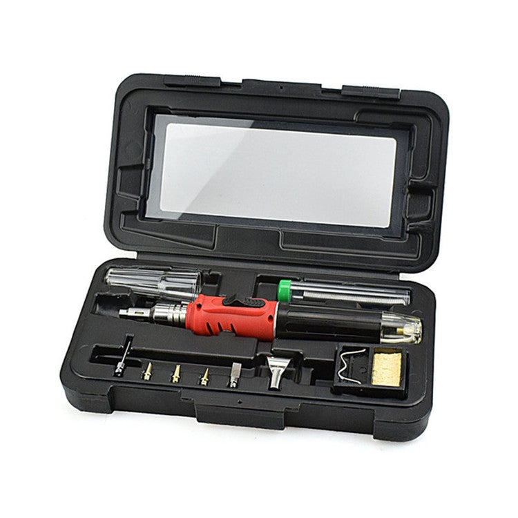 HS-1115K 10-in-1 Multifunctional Gas Soldering Iron Tool Set Red Handle