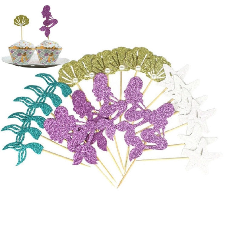 24 PCS / 1 Set Mermaid Princess Party Decorate Cupcakes Inserted Card, Cupcakes Inserted Card – Durable Build, Easy to Use Cupcakes Inserted Card