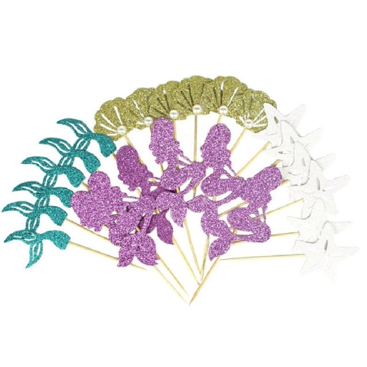24 PCS / 1 Set Mermaid Princess Party Decorate Cupcakes Inserted Card, Cupcakes Inserted Card – Durable Build, Easy to Use