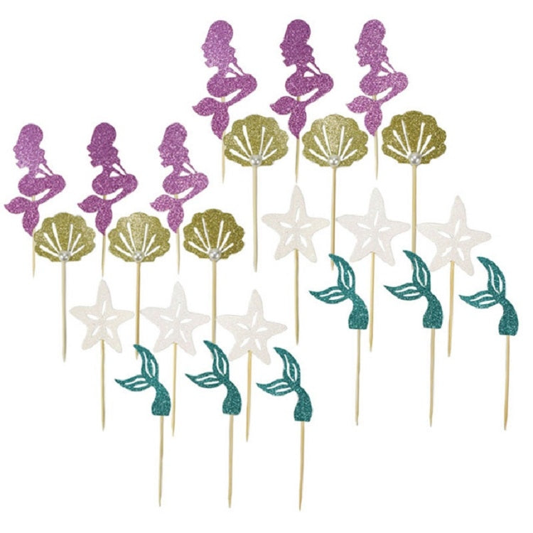 24 PCS / 1 Set Mermaid Princess Party Decorate Cupcakes Inserted Card, Cupcakes Inserted Card – Durable Build, Easy to Use
