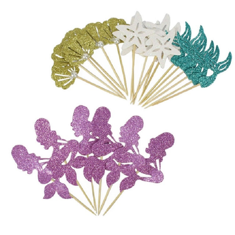 24 PCS / 1 Set Mermaid Princess Party Decorate Cupcakes Inserted Card, Cupcakes Inserted Card – Durable Build, Easy to Use