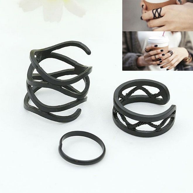 3 PCS Women Punk Black Matte Ring Set Default Title