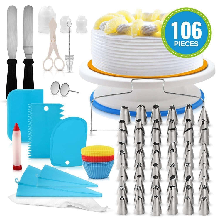 106 in 1 Cake Turntable Set Stainless Steel Decorating Mouth Cake Decorating Baking Tool, 106 PCS/Set Purple, 106 PCS/Set Blue – Non-slip 106 PCS Set Blue Blue