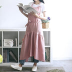 Cotton Linen Fishtail Long Slim Fit Apron Florist Manicure Shop Overalls Pink