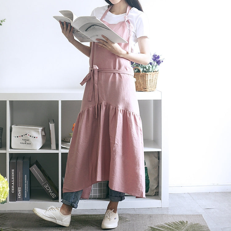 Cotton Linen Fishtail Long Slim Fit Apron Florist Manicure Shop Overalls Pink