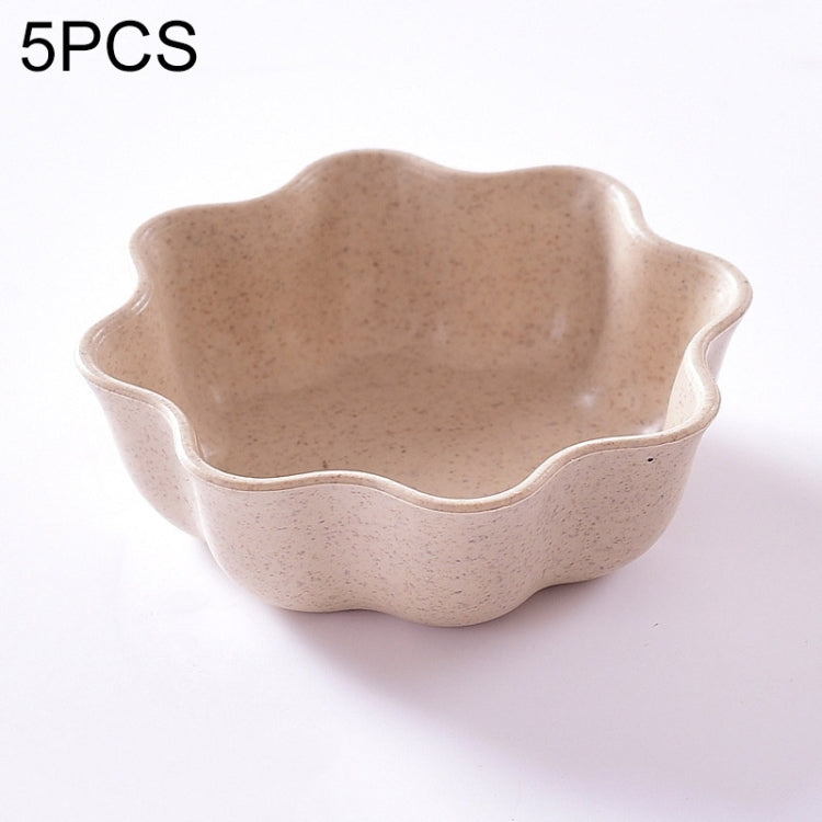 5 PCS Creative Plum Shape Dishes Wheat Straw Seasoning Dish Snack Plate Chili Sauce Ketchup Dressing Salt Dish,Size:7x7x2.5cm Beige